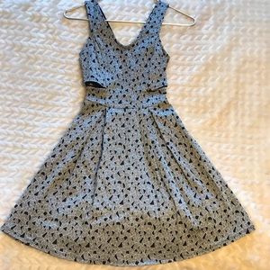 Printed black,white and gray dress with cut outs